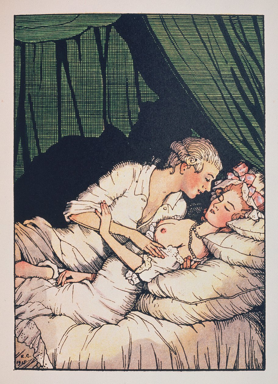弗兰茨·布莱 (Franz Blei) 为《侯爵夫人之书》绘制的插图（一位侯爵夫人，赤裸上身，与她的情人躺在床上） - 康斯坦丁 (Constantin) Andreyevich Somov (1869-1939) 的作品，蚀刻 作者 康斯坦丁·安德烈维奇·索莫夫