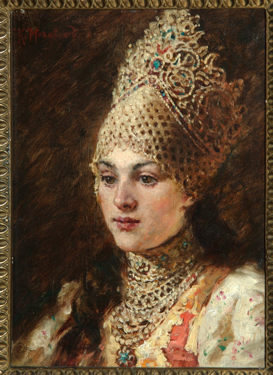 Femme boyard (boiard, boiar) - Peinture de Konstantin Yegorovich Makovsky (Constantin Makovski) (1839-1915), huile sur toile, vers 1890 -（《博雅尔的妻子》，康斯坦丁-叶戈罗维奇-马科夫斯基的布面油画 作者 康斯坦丁·埃戈罗维奇·马科夫斯基