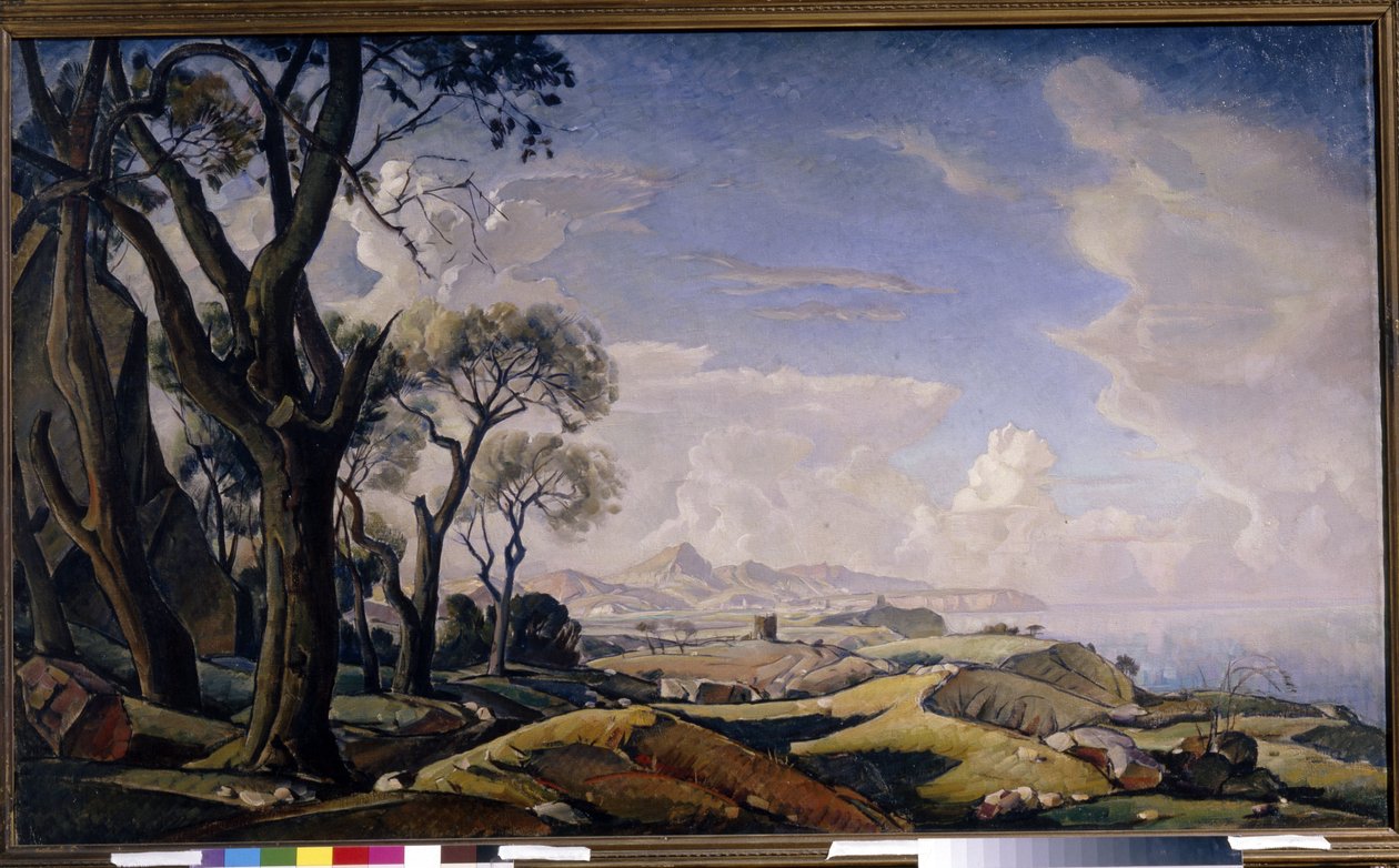 "有树的风景》 康斯坦丁-费奥多罗维奇-波加耶夫斯基（Constantin Bogaievsky）（1872-1943）的画作 布面油画 1927年 特列季亚科夫国家画廊，莫斯科 作者 康斯坦丁·费多罗维奇·博加耶夫斯基