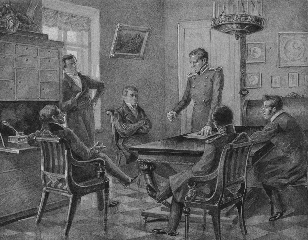 帕维尔-佩斯特尔在彼得堡北方十二月党人协会会议上的讲话，1936年 作者 康斯坦丁·米哈伊洛维奇·戈尔茨坦