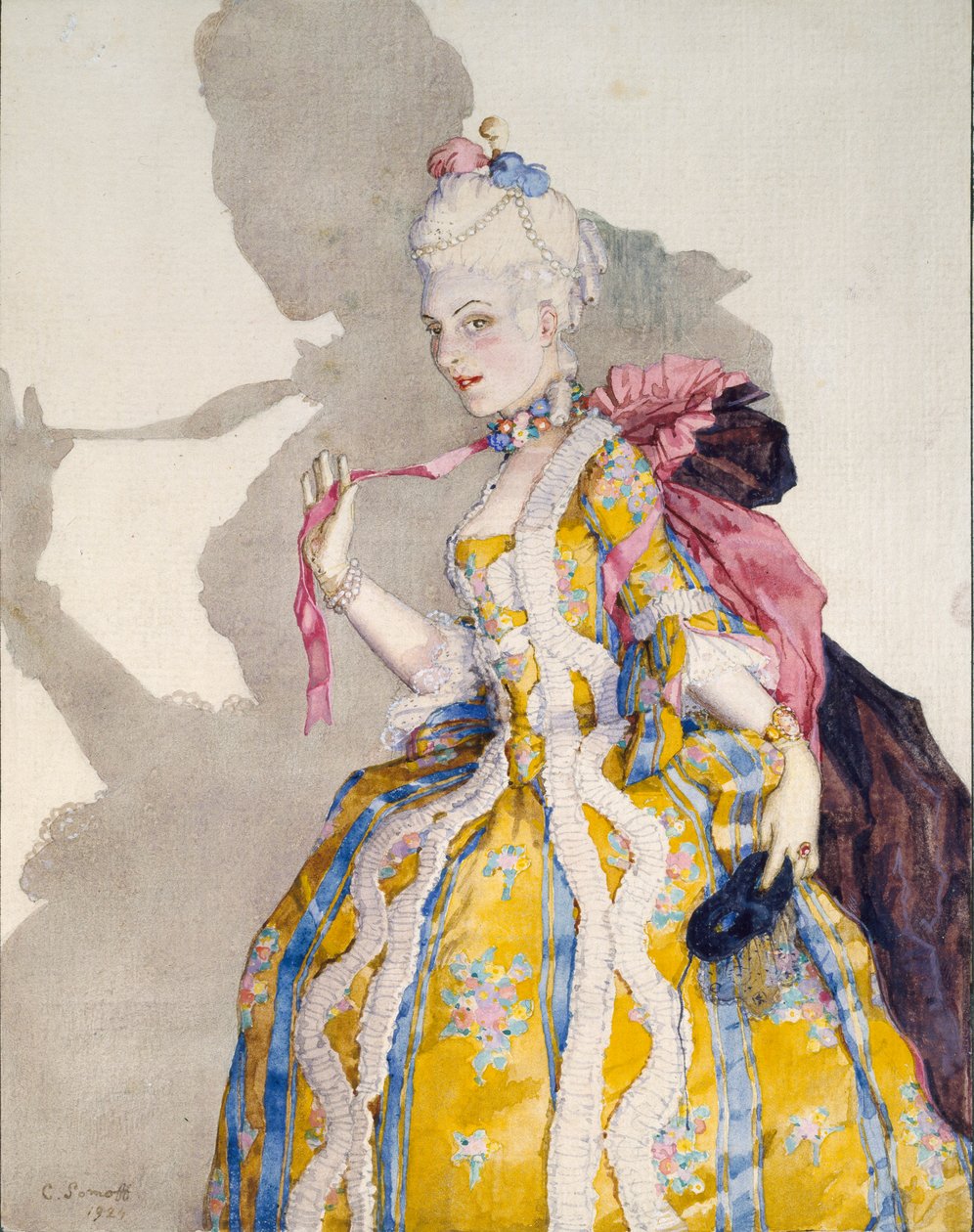 为芭蕾舞演员塔玛拉-卡尔萨维娜设计的侯爵夫人的服装，1924年 作者 康斯坦丁·索莫夫