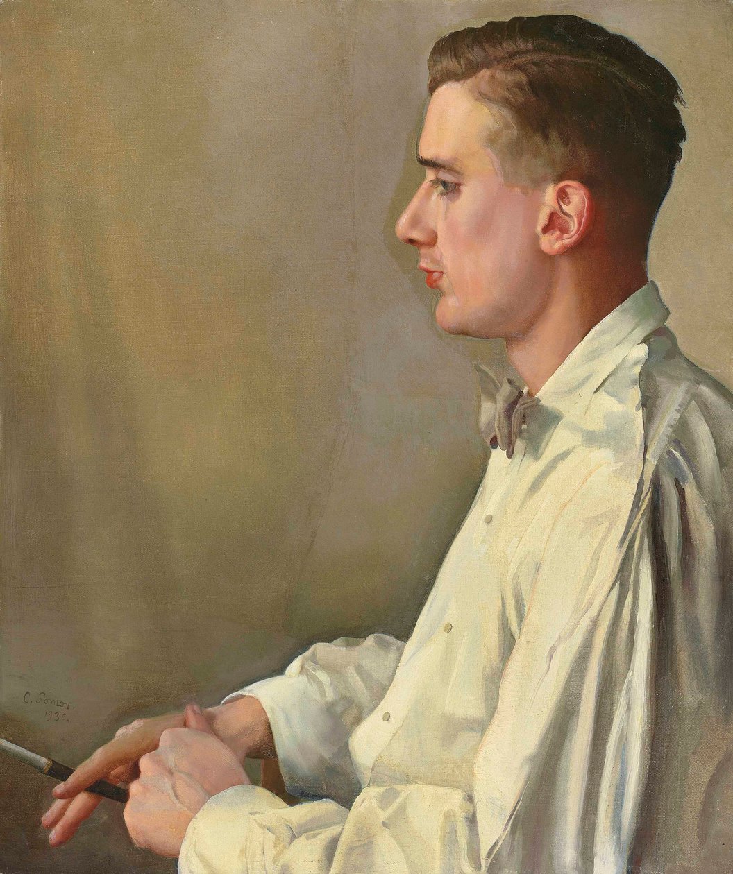 俄文："B. 斯涅日科夫斯基肖像" Portrait of B. Snezhkovsky斯涅日科夫斯基 作者 康斯坦丁·索莫夫