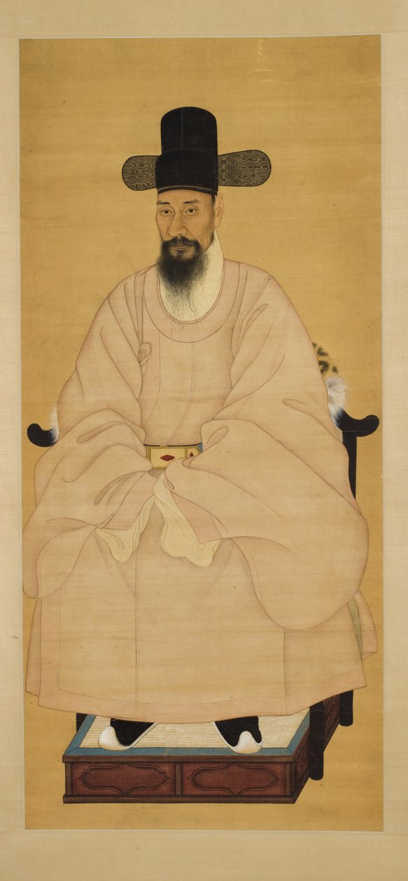粉红色长袍的学者 - 官员的肖像，19世纪（丝绸上的挂轴，墨水和颜色） 作者 韩国学校
