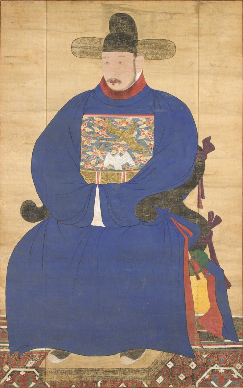 一个功勋主题的肖像，18世纪（作为面板，墨水和颜色在丝绸上挂的挂轴） 作者 韩国学校