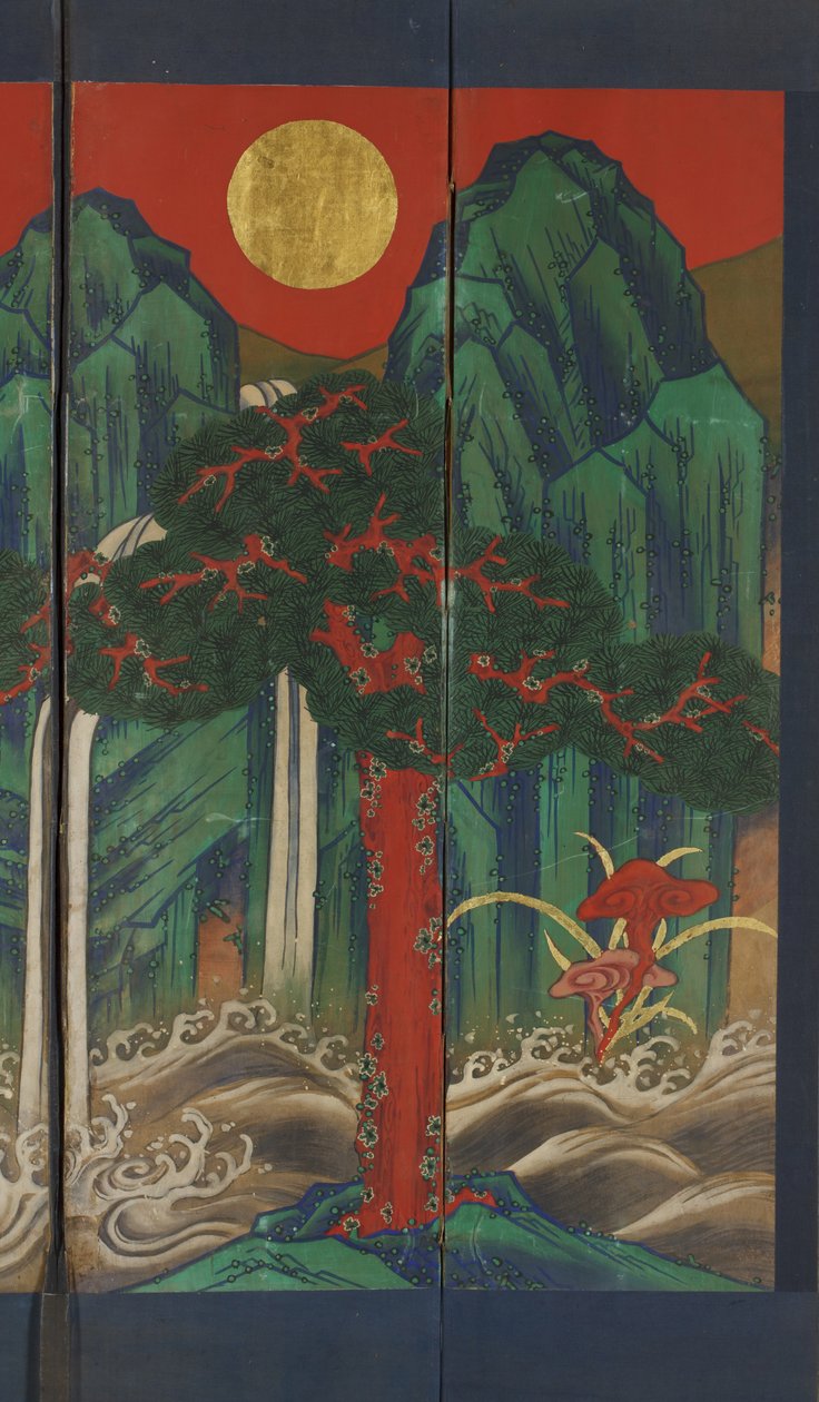 风景（面板上的蛋彩画和金箔） 作者 韩国学校