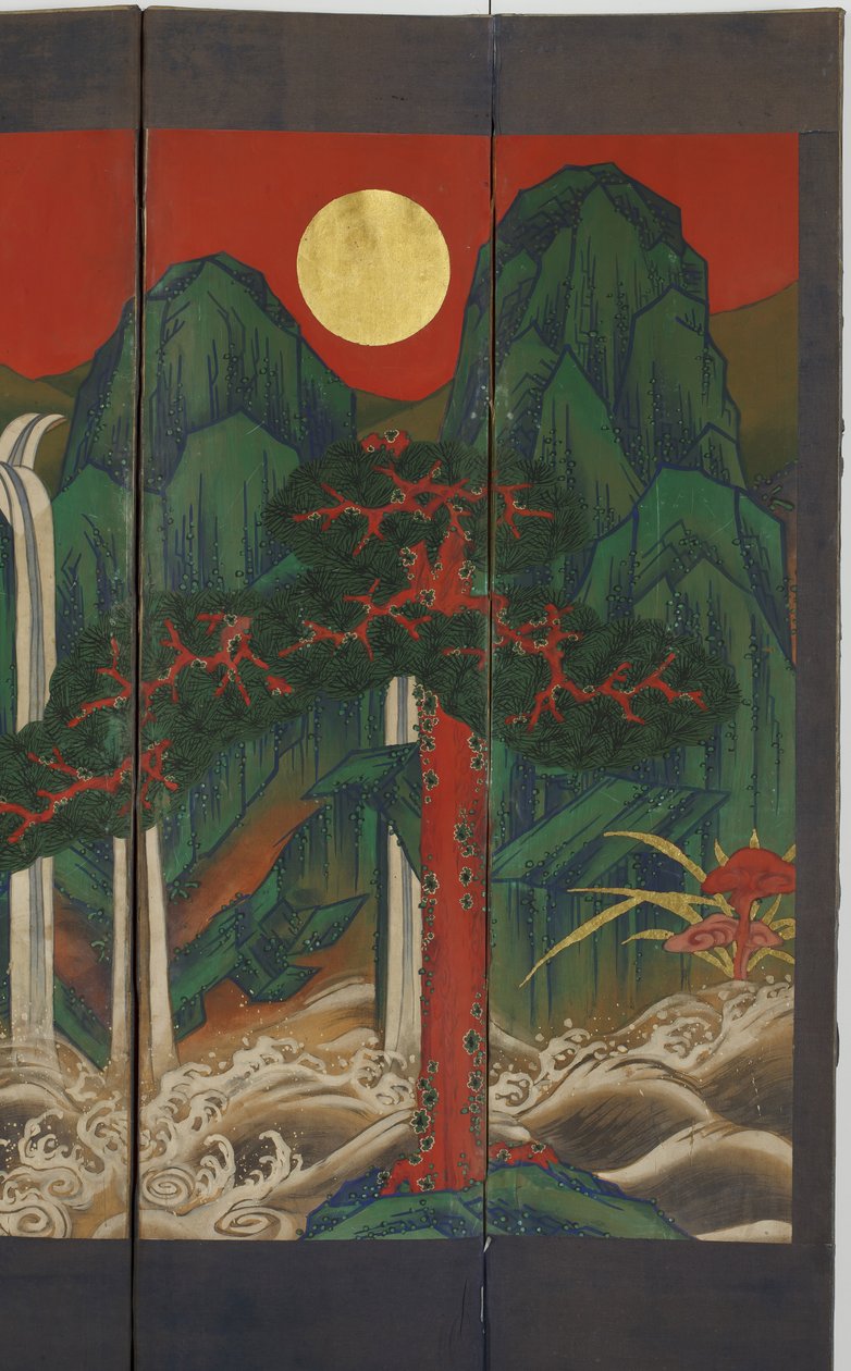 风景（面板上的蛋彩画和金箔） 作者 韩国学校