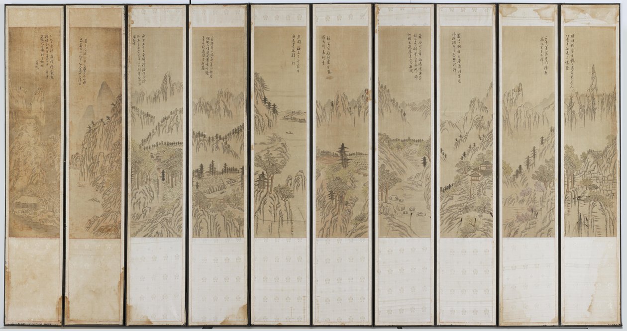 景观场景，朝鲜王朝（墨水和木材，丝绸和纸张） 作者 韩国学校