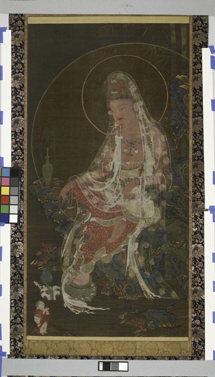 Willow-Branch Bodhisattva Avalokiteshvara（KwanseûmPosal）坐落在高丽王朝的天堂花园（丝绸上的墨水，颜色和金色） 作者 韩国学校