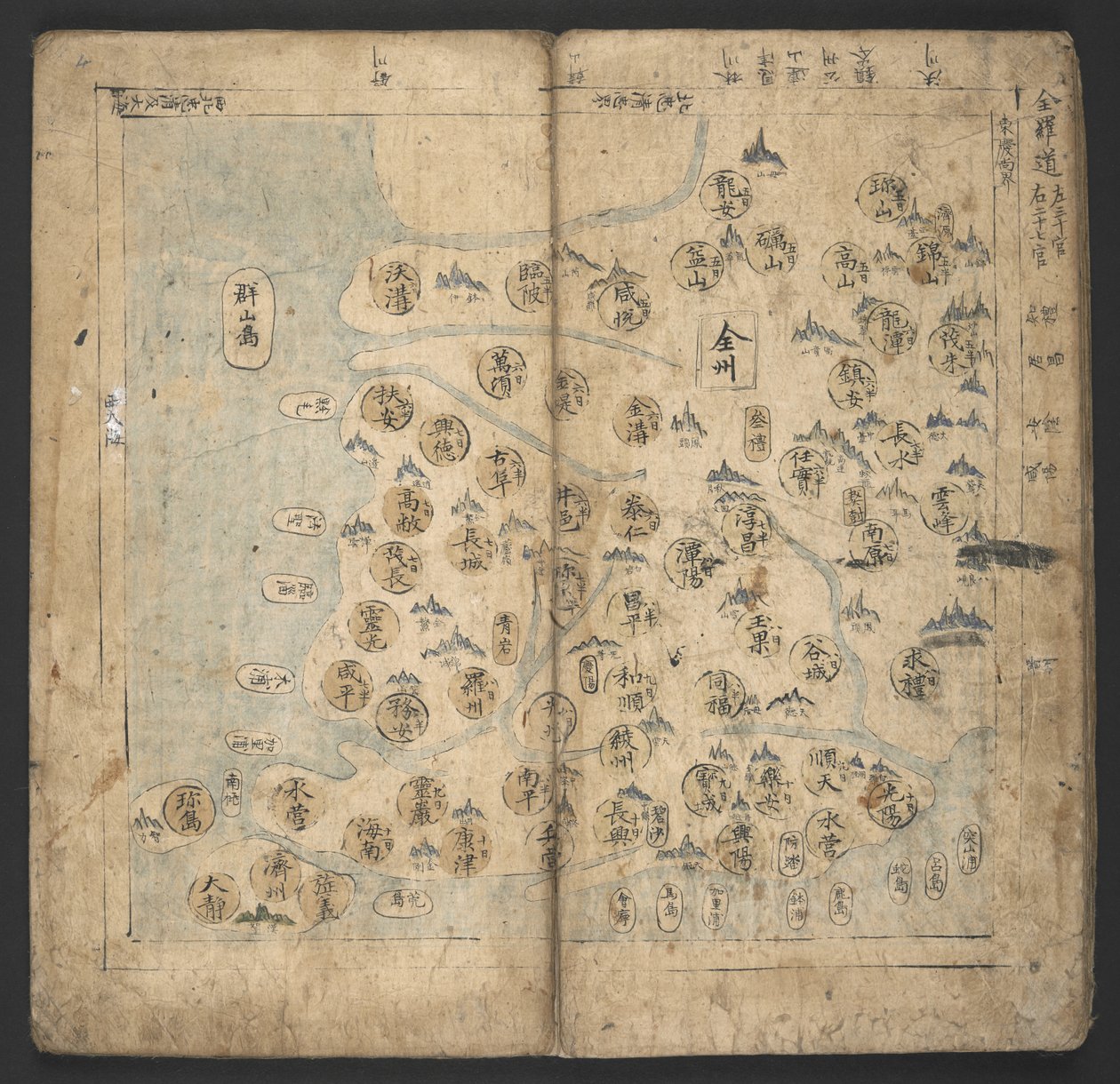Add Or.13138，No. 3 Chŏlla-do, 选自 1726-86 年《地图集》（Yŏjido）（纸本彩墨画） 作者 韩国学校