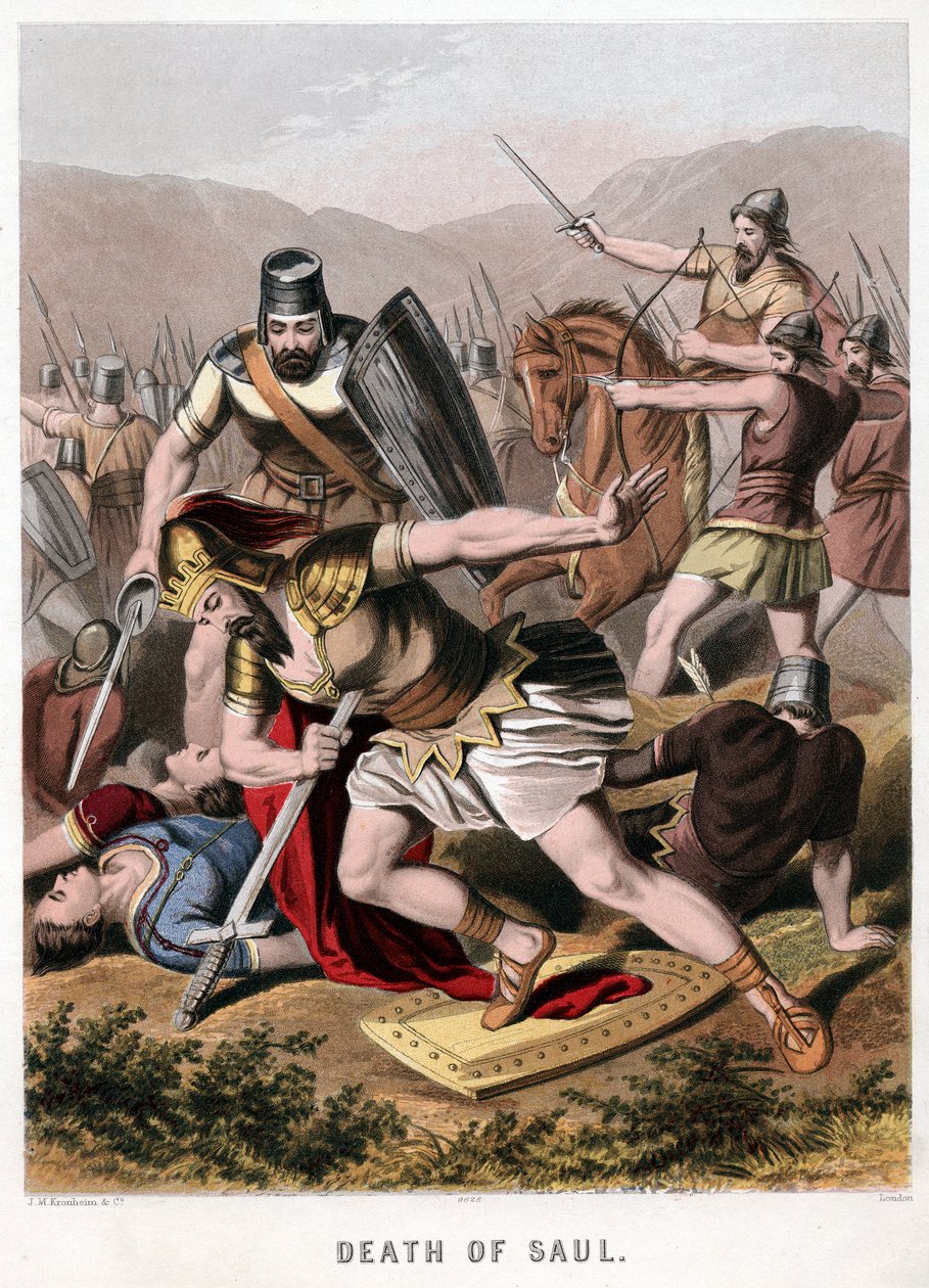 扫罗和他的盔甲手在与非利士人的战斗中死亡，1870年 作者 克伦海姆公司