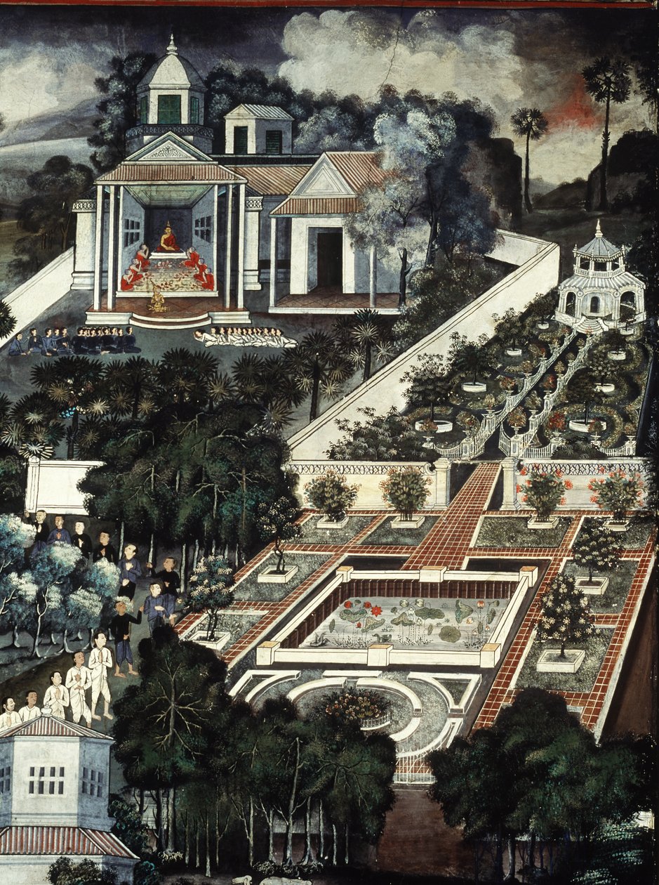 一个修道院的细节有庭院墙壁绘画的 作者 Krua Inkhong