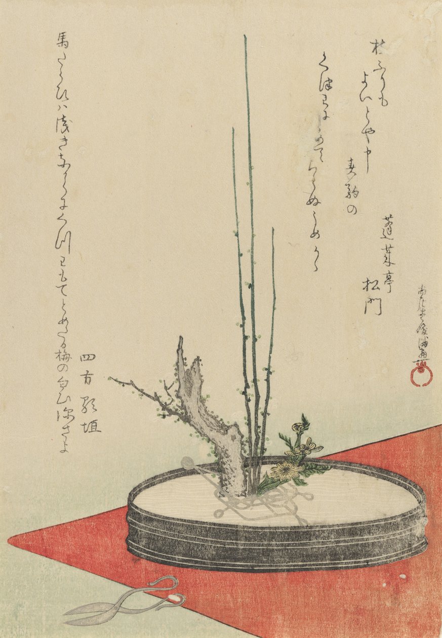 梅花、福寿膏花和剪刀的排列组合，1798年。 作者 久保顺曼