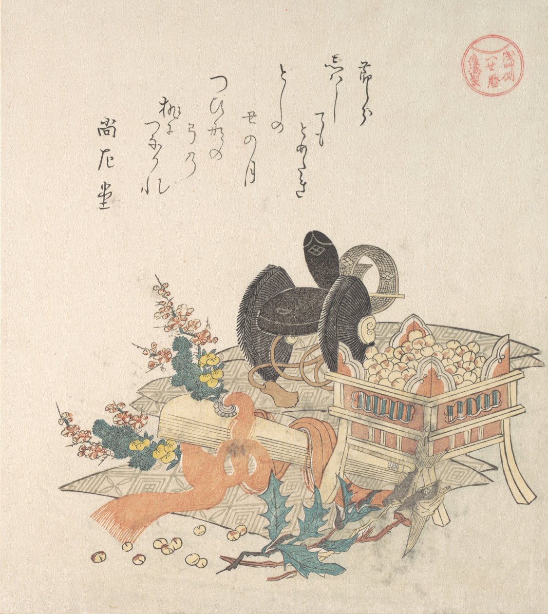 "在节气驱魔仪式上抛撒的豆子"，......，19世纪10年代。 作者 久保顺曼