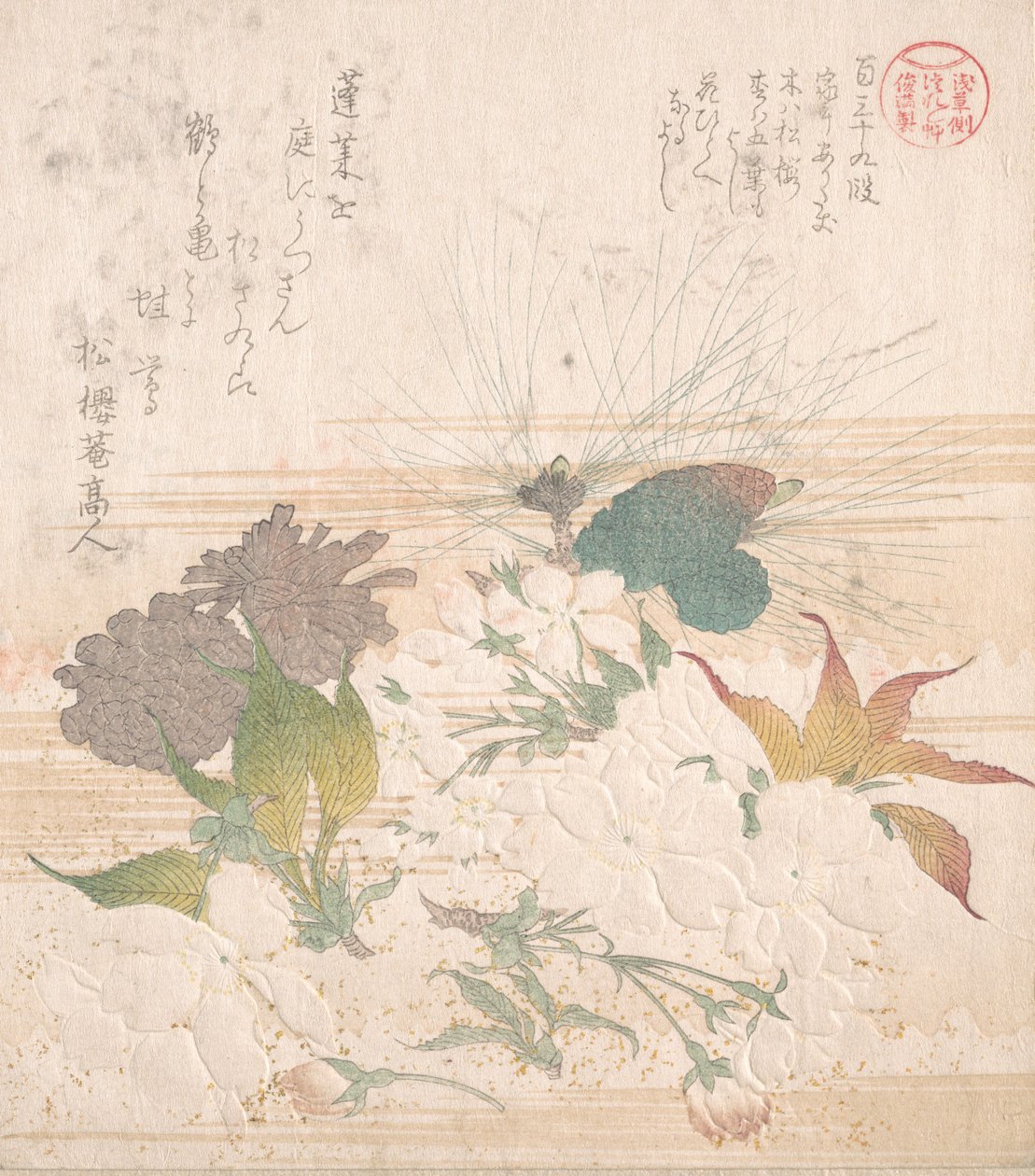 樱花和松果，19世纪。 作者 久保顺曼