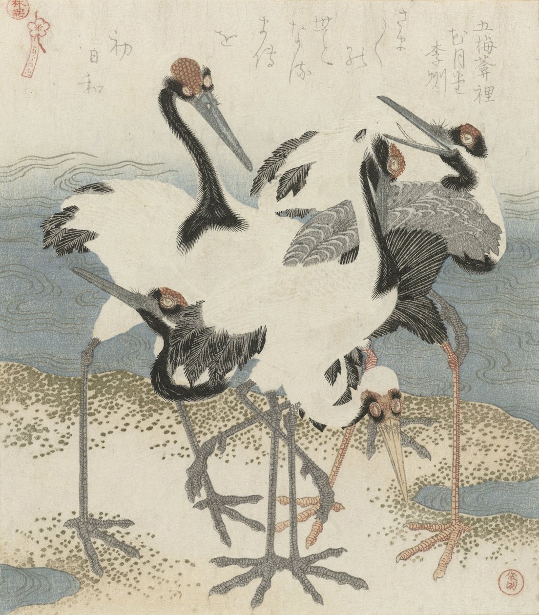 水上起重机，c.1816（彩色木刻） 作者 久保顺曼
