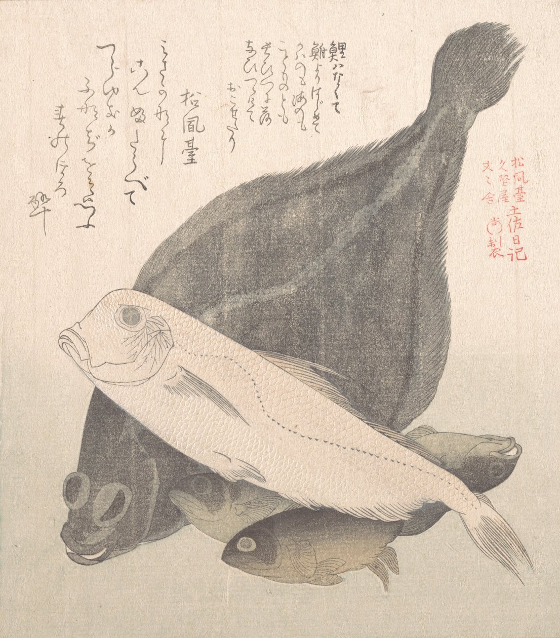 比目鱼和其他鱼类，19世纪。 作者 久保顺曼
