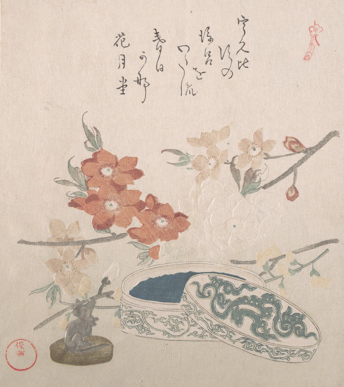 桃花、印章和印盒，19世纪。 作者 久保顺曼