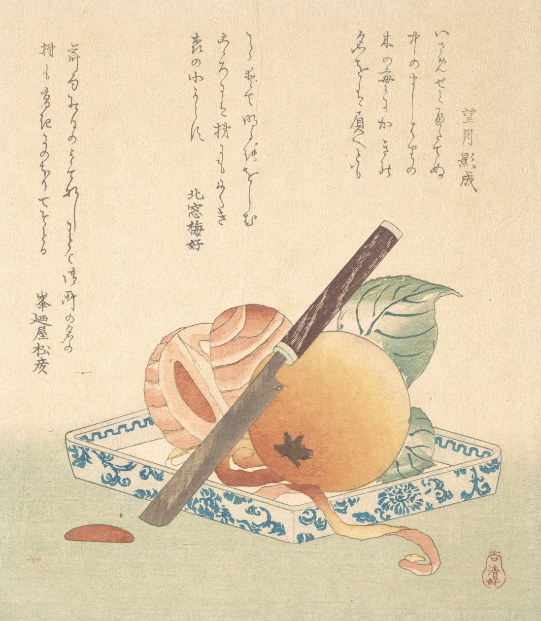 盘子上的柿子，19世纪。 作者 久保顺曼