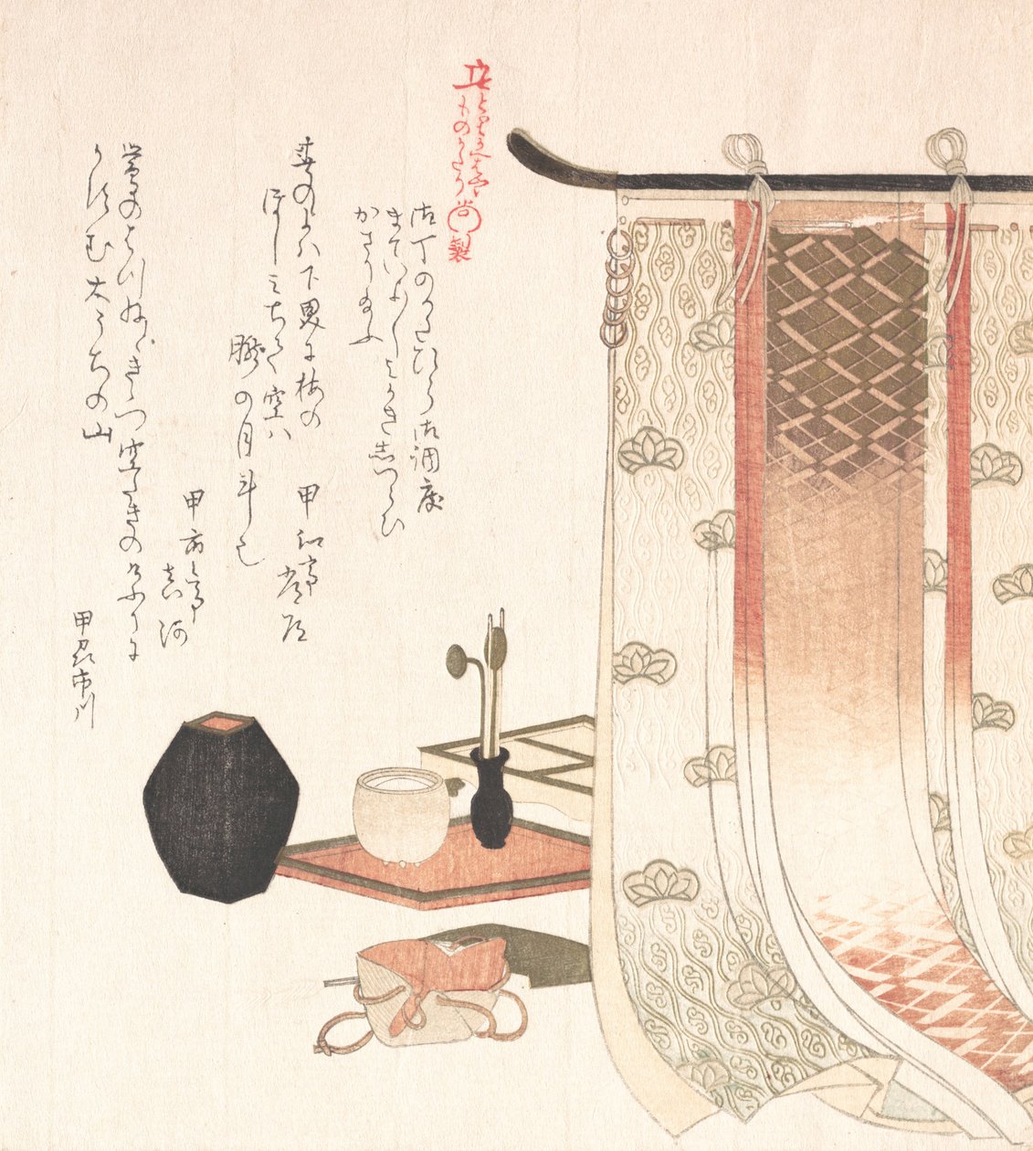 香火仪式的屏风和用具，19世纪。 作者 久保顺曼