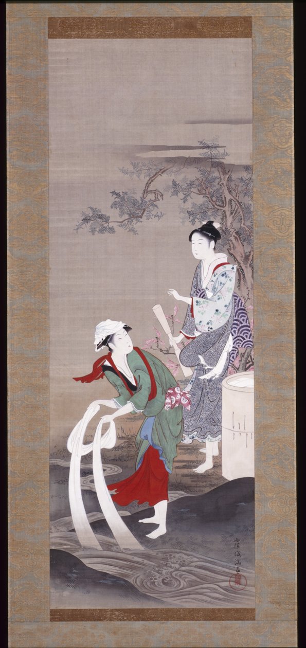 三岛玉川（水晶河）双姝（绢本水墨、图案、色彩） 作者 久保顺曼