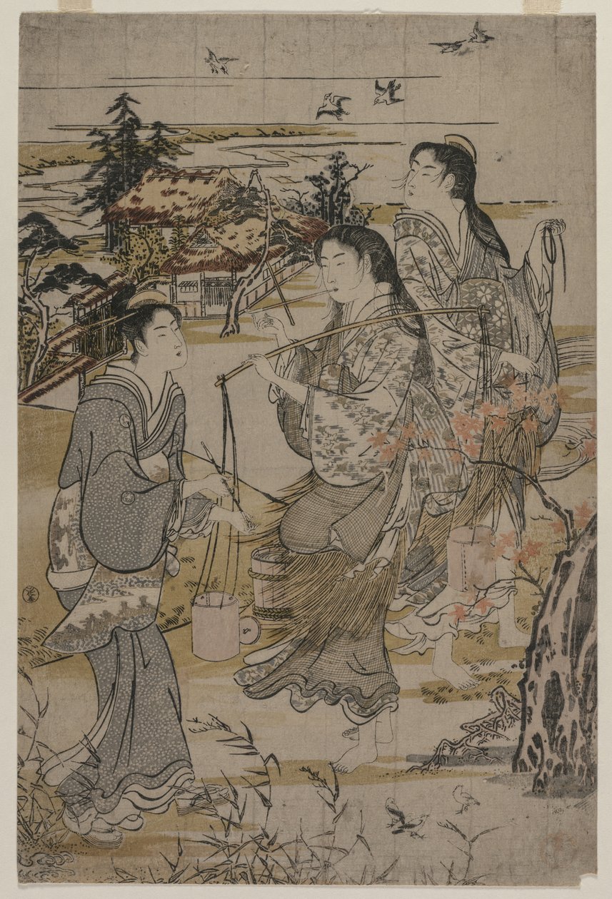 有盐桶的妇女，武藏省野田多摩河，1780年代后期。 作者 久保顺曼