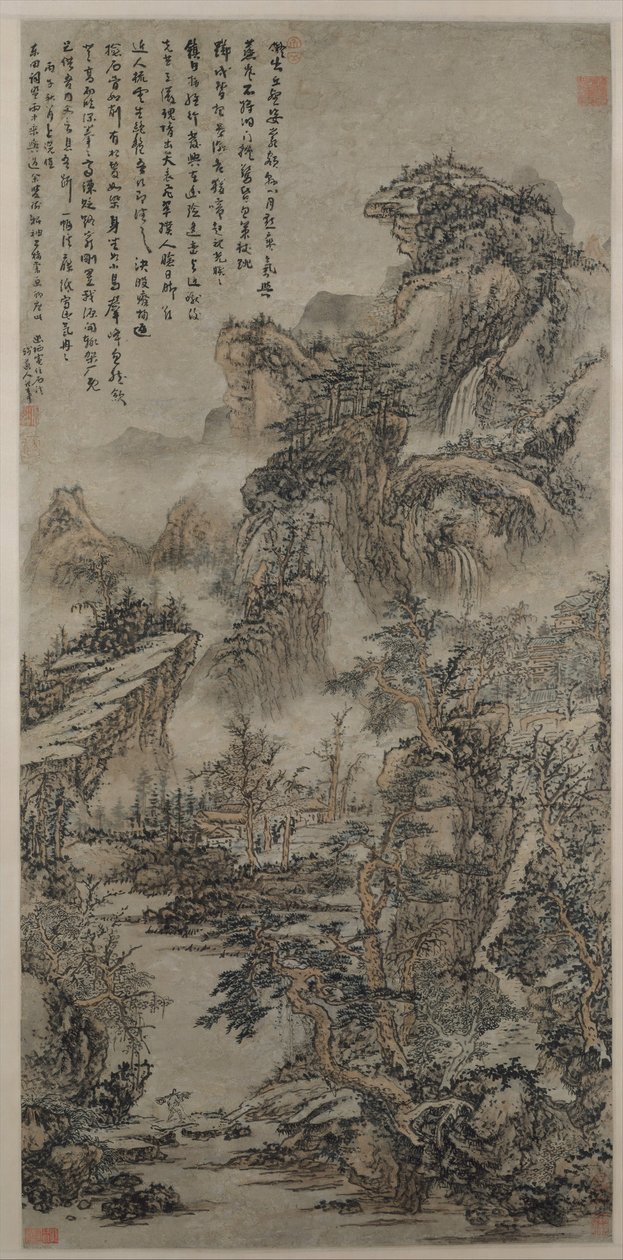 黄昏时分的森林山脉，日期为1666年。 作者 昆灿