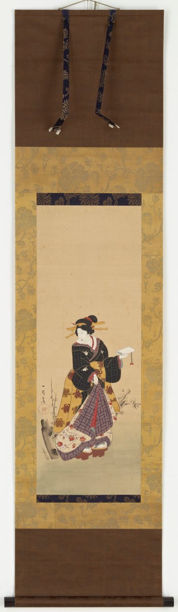 站在梅树旁的花魁 作者 歌川邦之