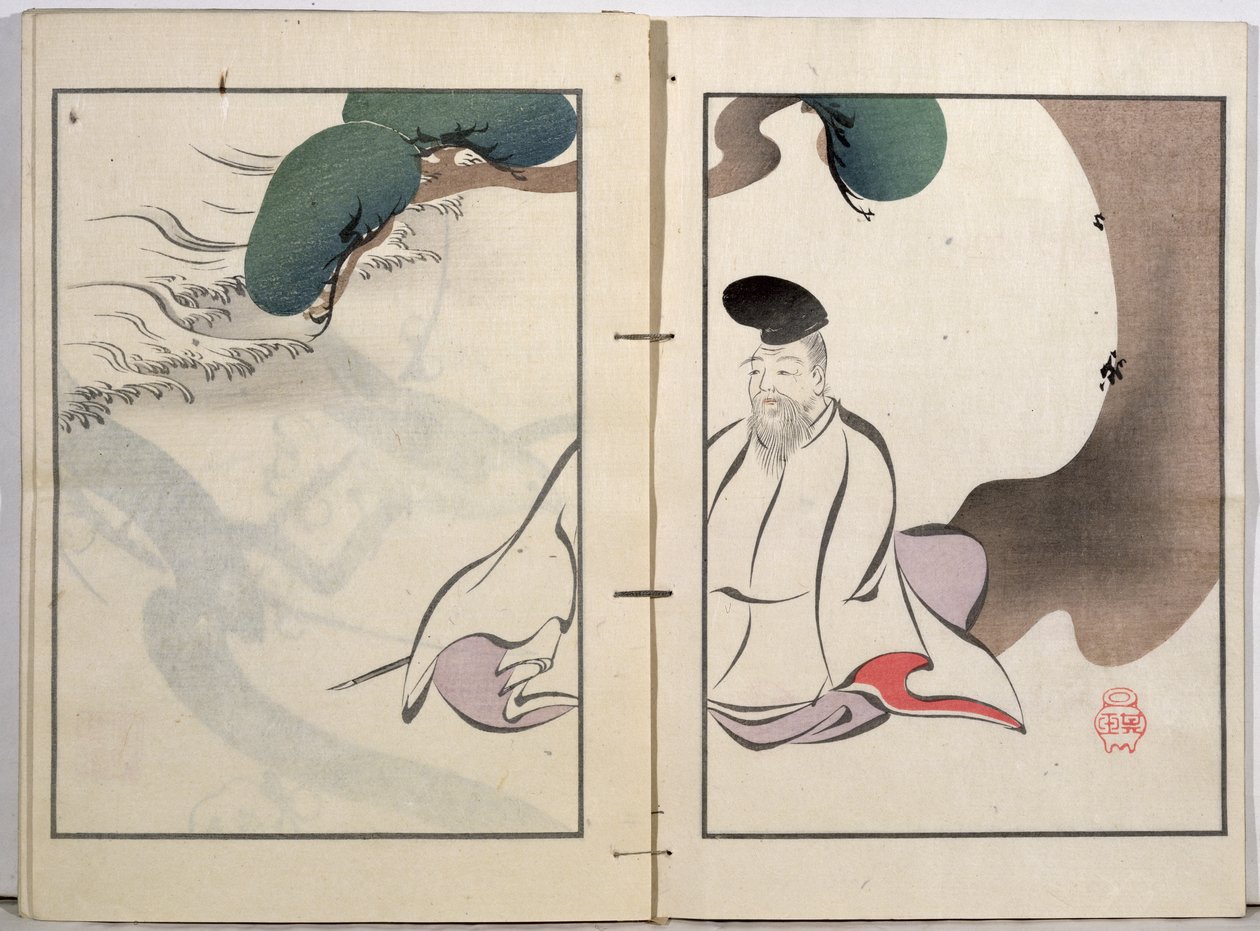 一位老人冥想，由Kobyashi Bunscichi于1901年出版的艺术家作品集（彩色木版画） 作者 黑川靖贞Kigyoku