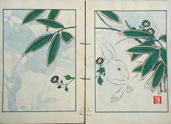 兔子》，出自小林文七1901年出版的艺术家作品集（彩色木版画）。 作者 黑川靖贞Kigyoku