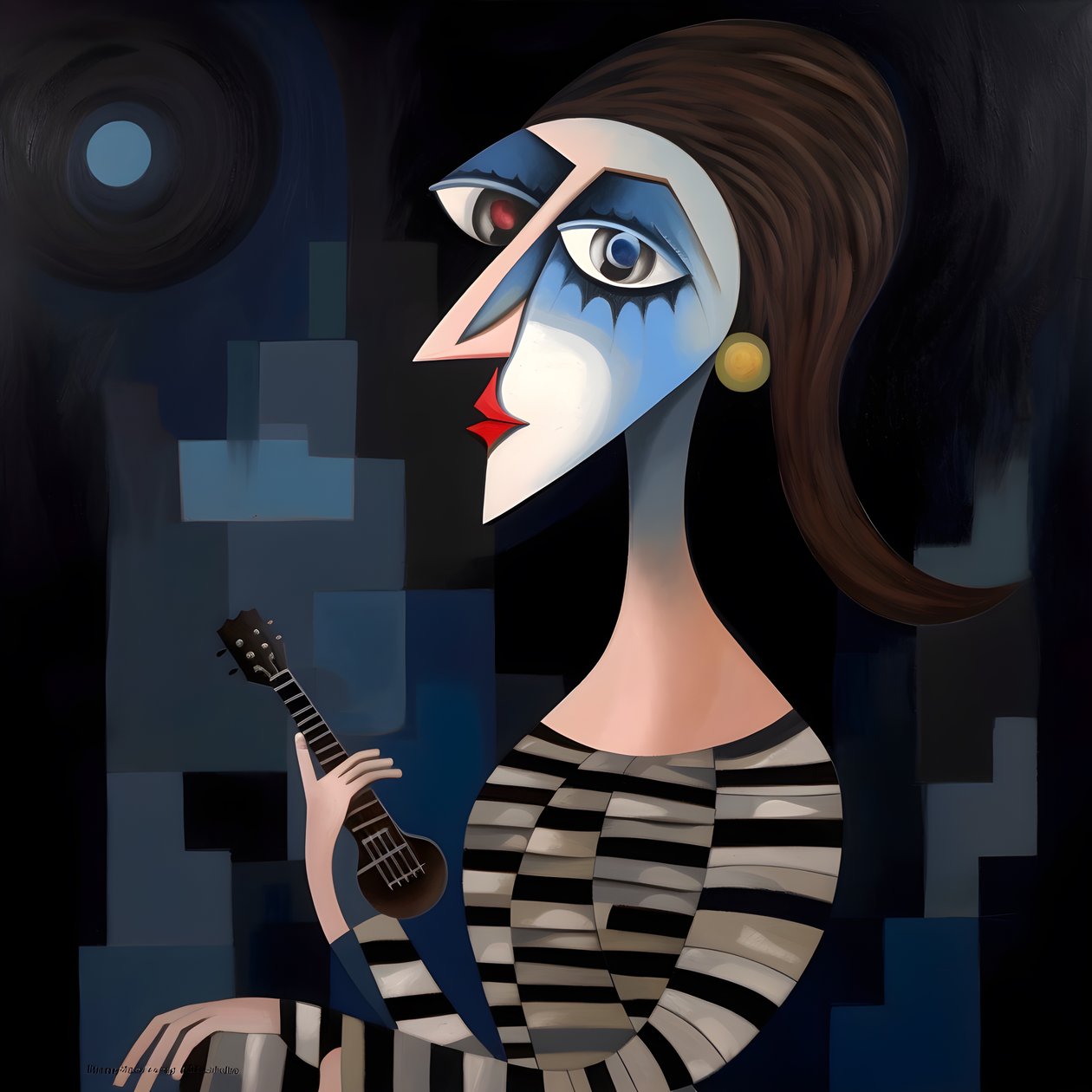3D woman troubadour with her guitar in the night moon lights  1 作者 库尔特赫普克
