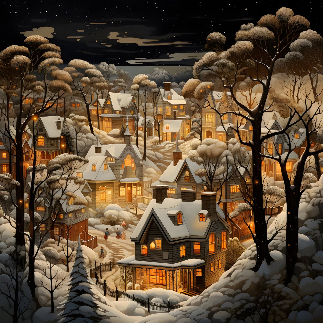 雪树下的村庄夜景 1 作者 库尔特赫普克