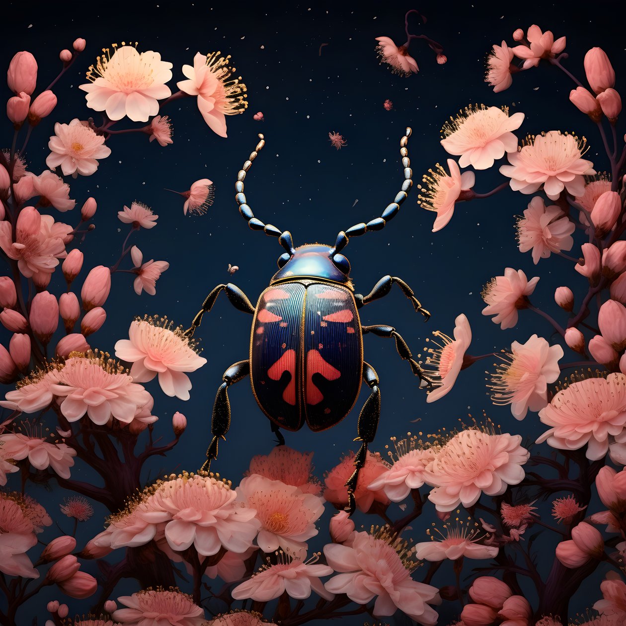 背景为蘑菇的甲虫插图 2 作者 库尔特赫普克