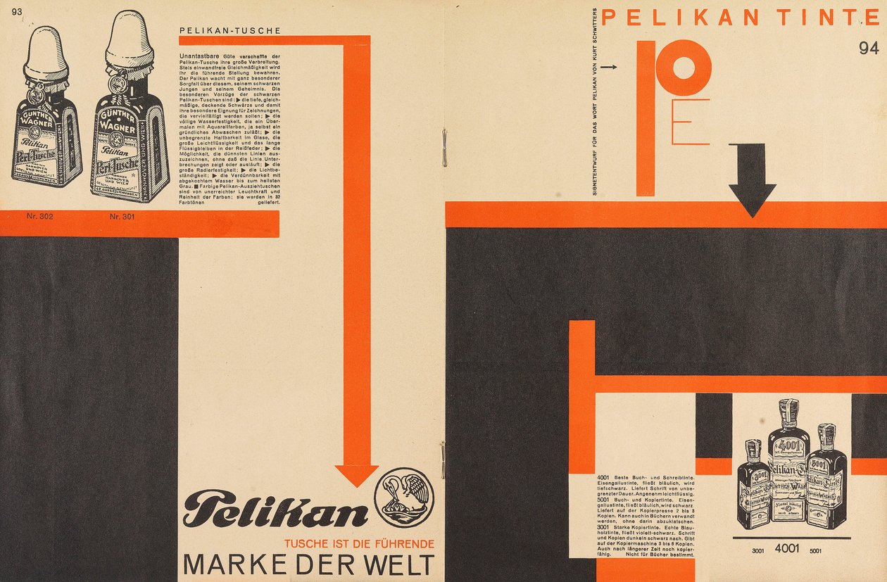 Merz 11 Pelican Ink广告，1924年。 作者 库尔特·史威特