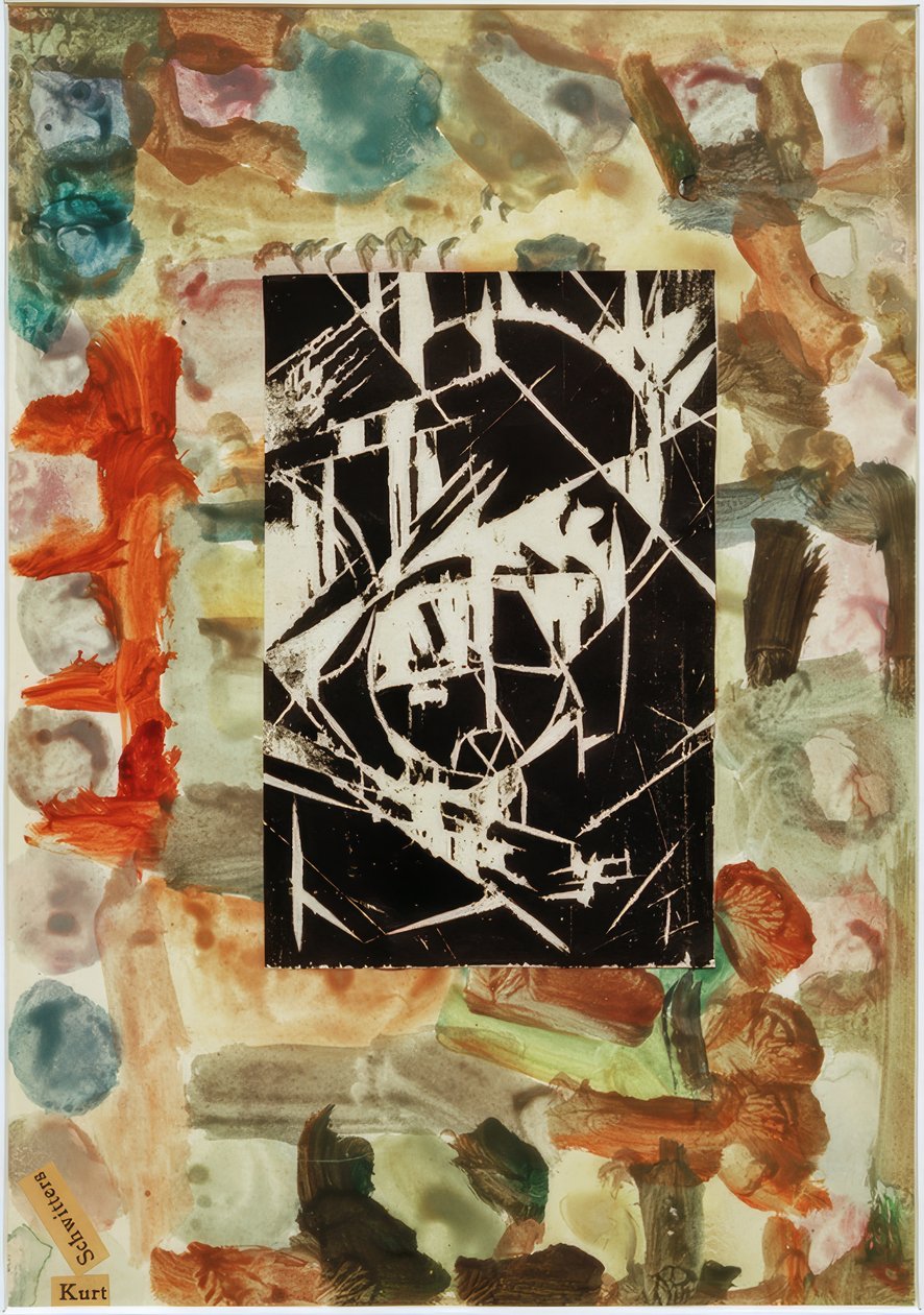 无题（与抽象画上的木刻拼贴画） 作者 库尔特·史威特