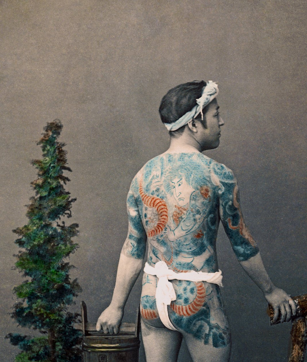 纹身日本Betto-Groom，1880年（手工彩色印刷品） 作者 日下金兵卫