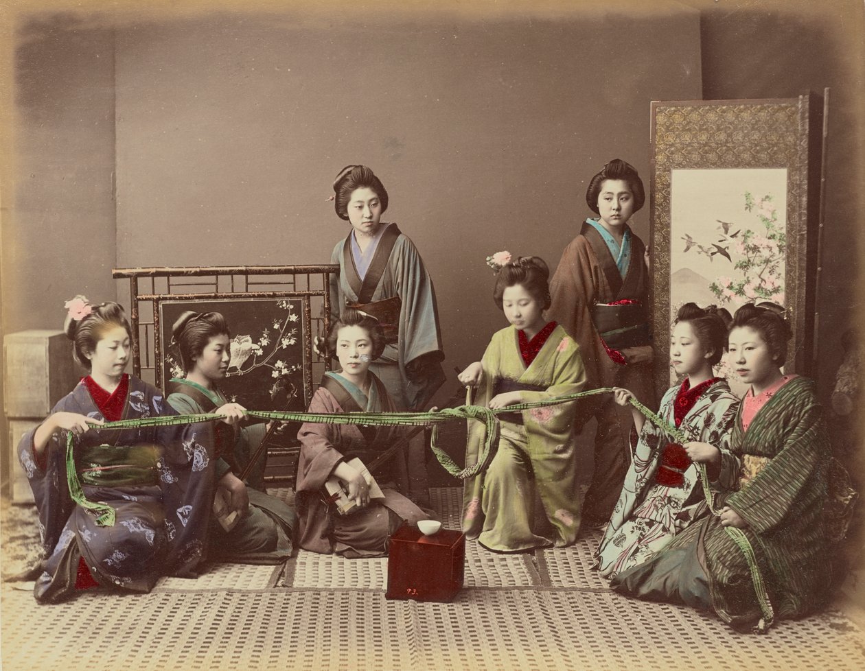 （Konkonchiki）日本女孩玩游戏，1880年 作者 日下金兵卫