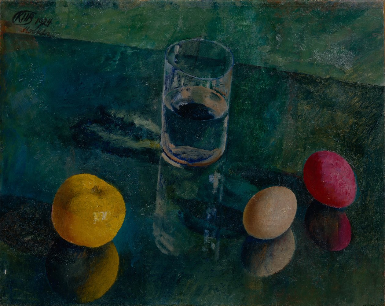 绿色背景静物画，1924年 作者 库兹马·谢尔盖维奇·彼得罗夫·伏特金