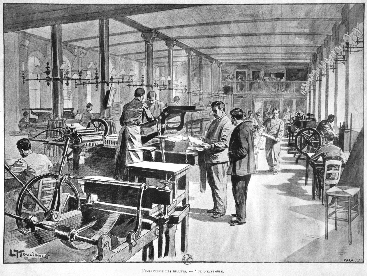 1897年在法国巴黎银行打印钞票 作者 L.穆里尼
