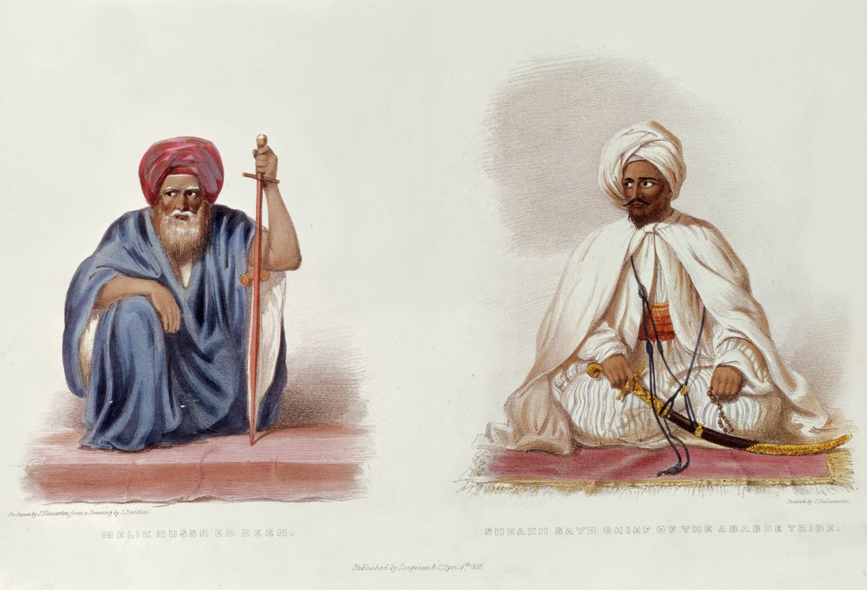 Melik Nussr Ed Deen和Ababde部落酋长Sheakh Sayd，GA Hoskins在埃塞俄比亚旅行中的插图 作者 班多尼之后的L.