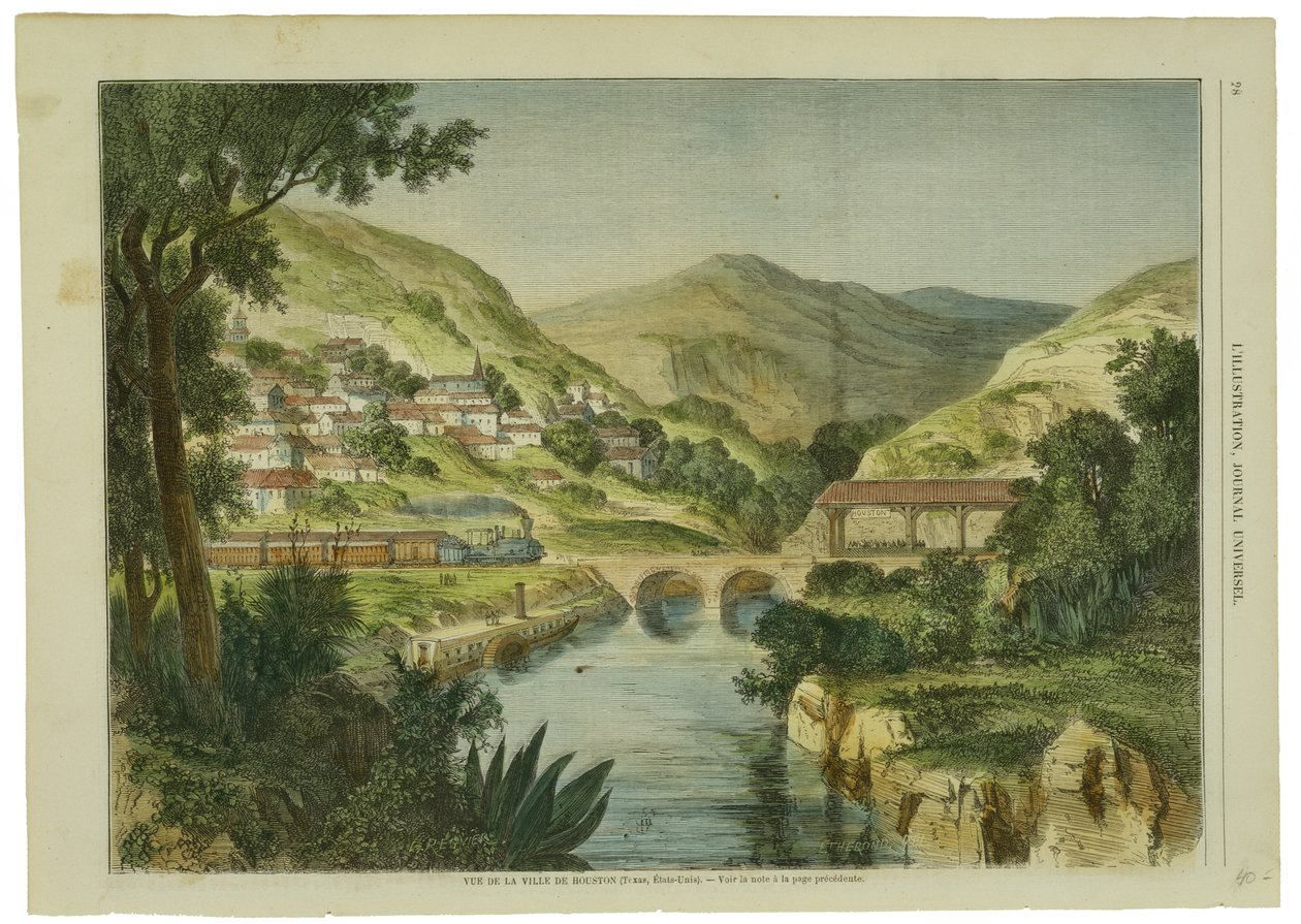 Vue de la Ville de Houston，c。 1855-1865（在木浆纸上手工彩色木版画） 作者 L.雷格尼尔之后