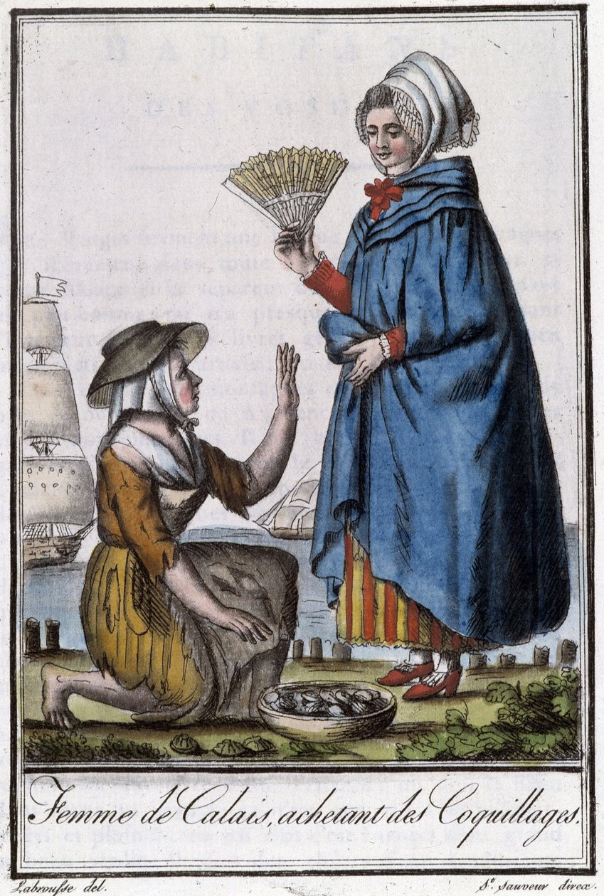 加来女人买贝壳 - 在“旅行百科全书”中，作者：J. Grasset St Sauveur，德隆，巴黎 作者 LF Labrousse