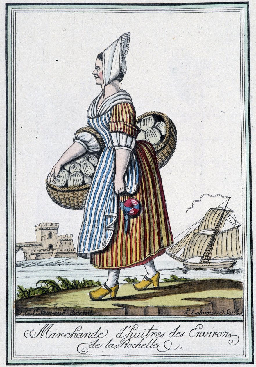 拉罗谢尔 (Charente Maritime) 附近的 oyitres 商人 - J. Grasset St Sauveur 着的“”Encyclopédie des voyages”，巴黎德隆 作者 LF Labrousse