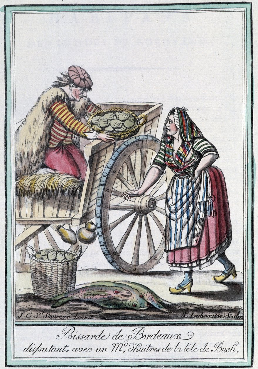 Poissarde de Bordeaux disputing with an oyster merchant from the head of Buch - in “” Encyclopedia of travels”” by J. Grasset St Sauveur, Deron, Paris 作者 LF Labrousse