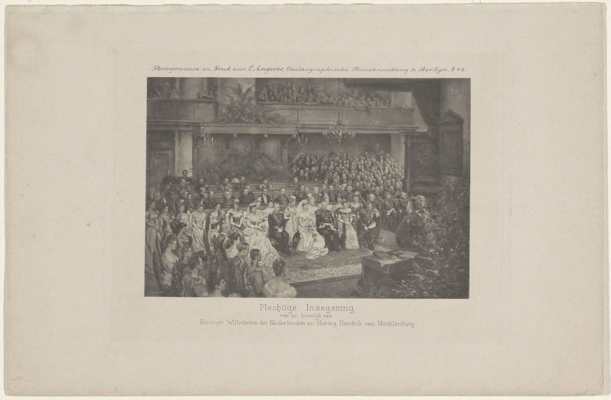 荷兰威廉敏娜王后与亨利王子的婚礼仪式，1901 年
荷兰威廉敏娜王后与梅克伦堡亨利公爵的婚礼仪式（物品上的标题） 作者 L安格勒
