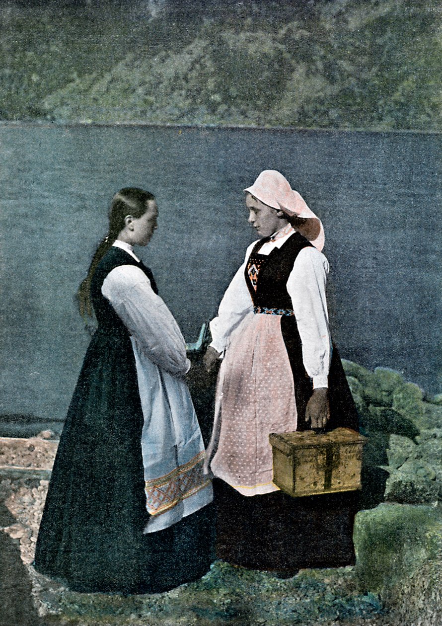 挪威Sognafjorden的女邮递员，约1890年 作者 L·布朗热