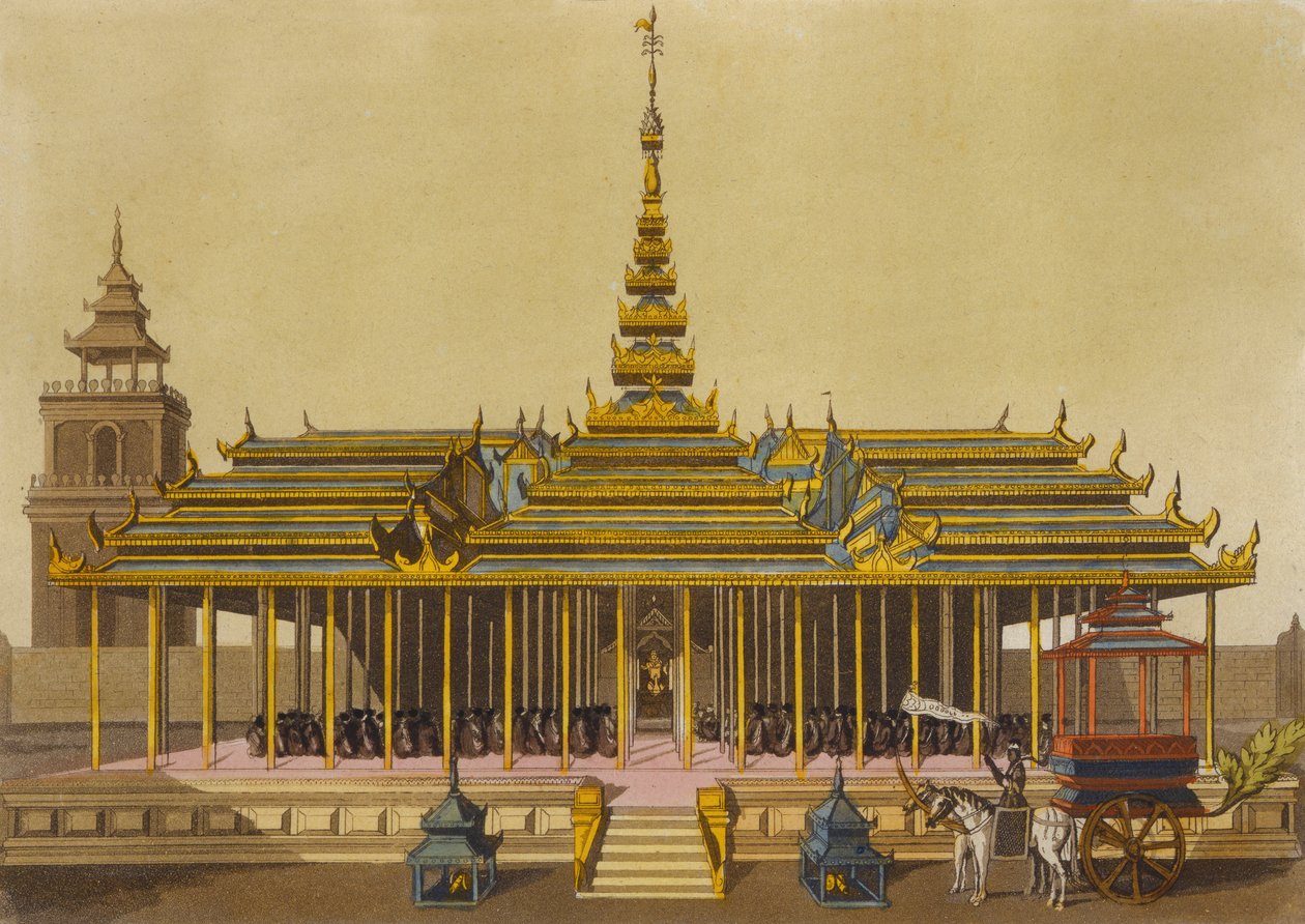 暹罗国王在他的展馆中展示了Courtiers，来自Jules Ferrario的Le Costume Ancien et Moderne的69号板，由Gaetano Zancon（1771-1816）镌刻，发表于1820年代至30年代 作者 罗西
