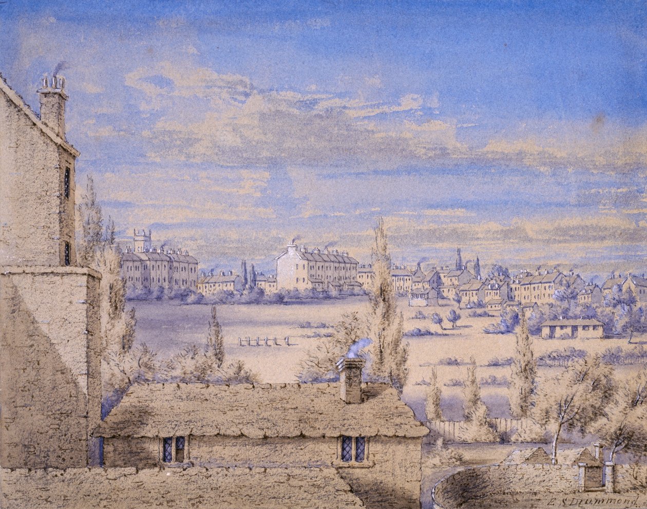 从No.6 Grosvenor Place看到的Belgrave广场，伦敦，1820（wc和铅笔在纸上） 作者 艾米丽·德拉蒙德夫人