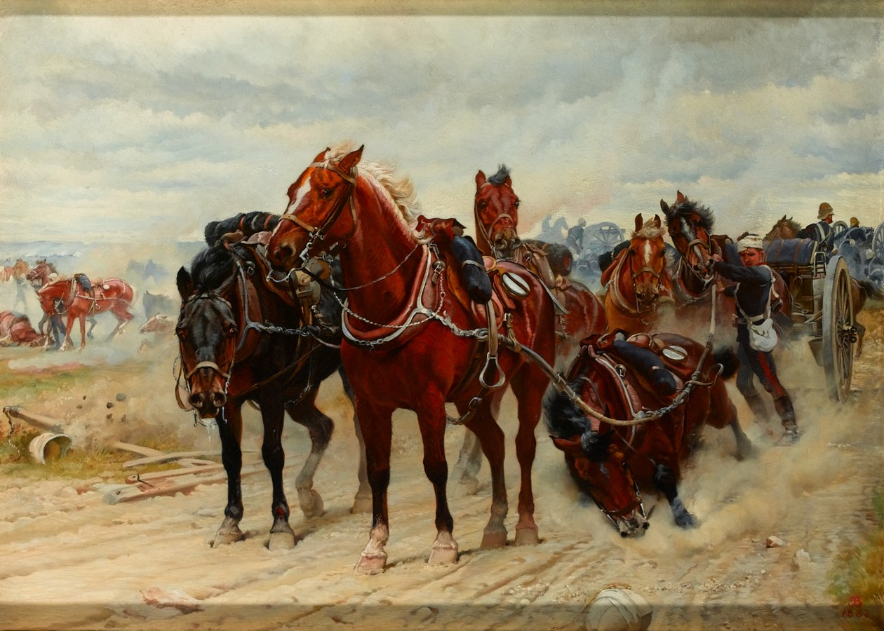耐心英雄，一支皇家马炮兵部队正在行动，大约在1882年 作者 巴特勒夫人