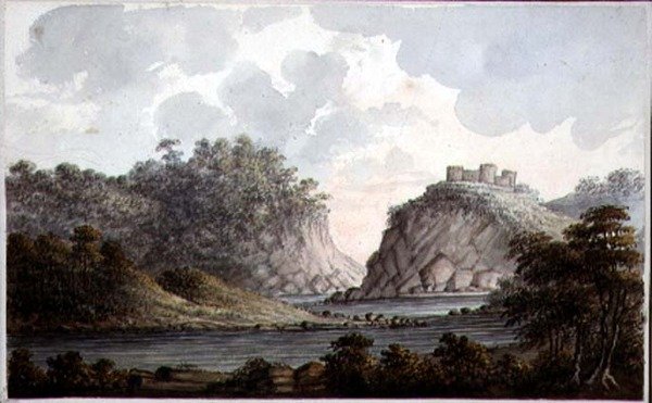 废墟中的风景，约1825年（纸上水彩）。 作者 埃格顿夫人