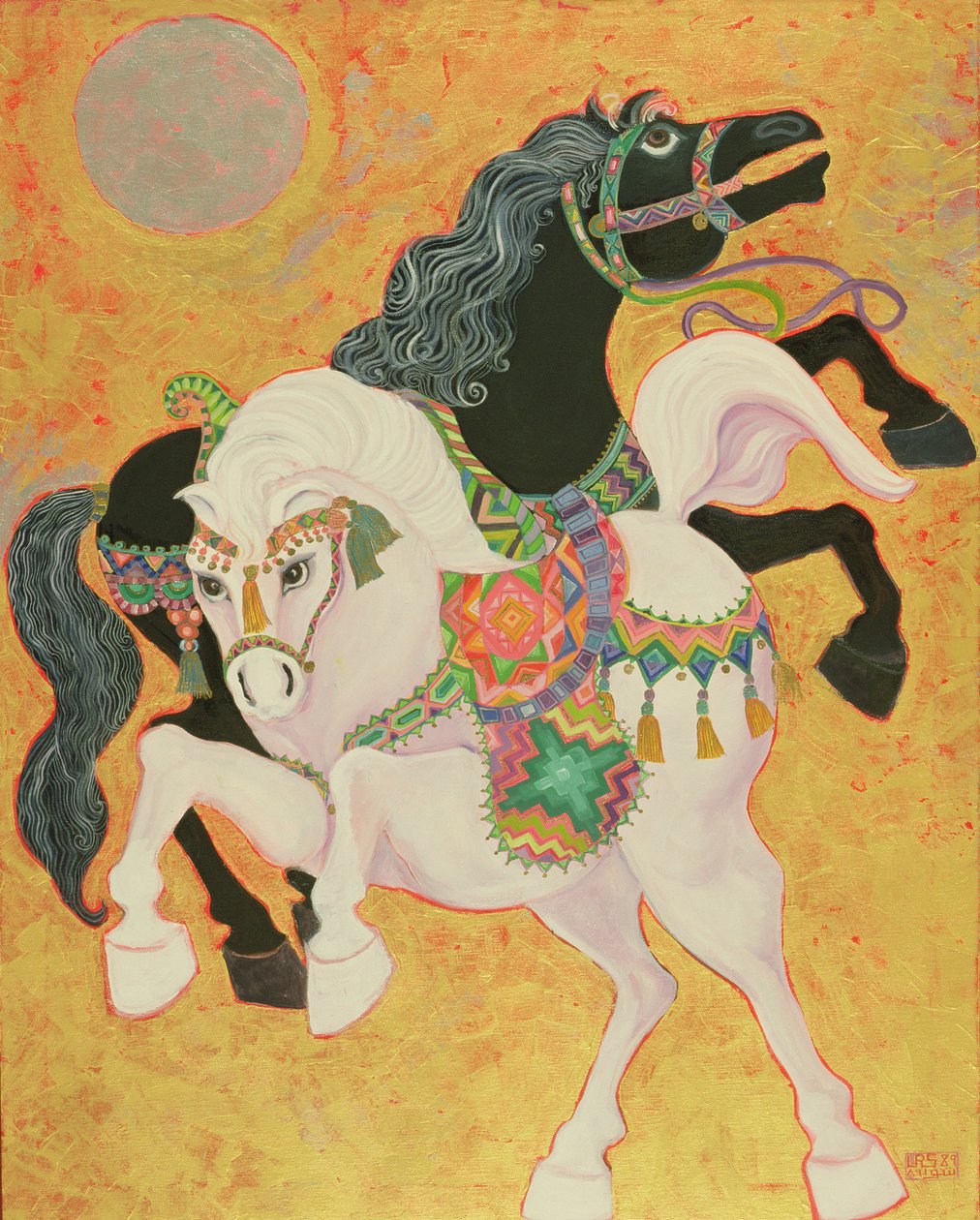 Antar和Abla，1989年（丙烯画布） 作者 莱拉·沙瓦（Laila Shawa）